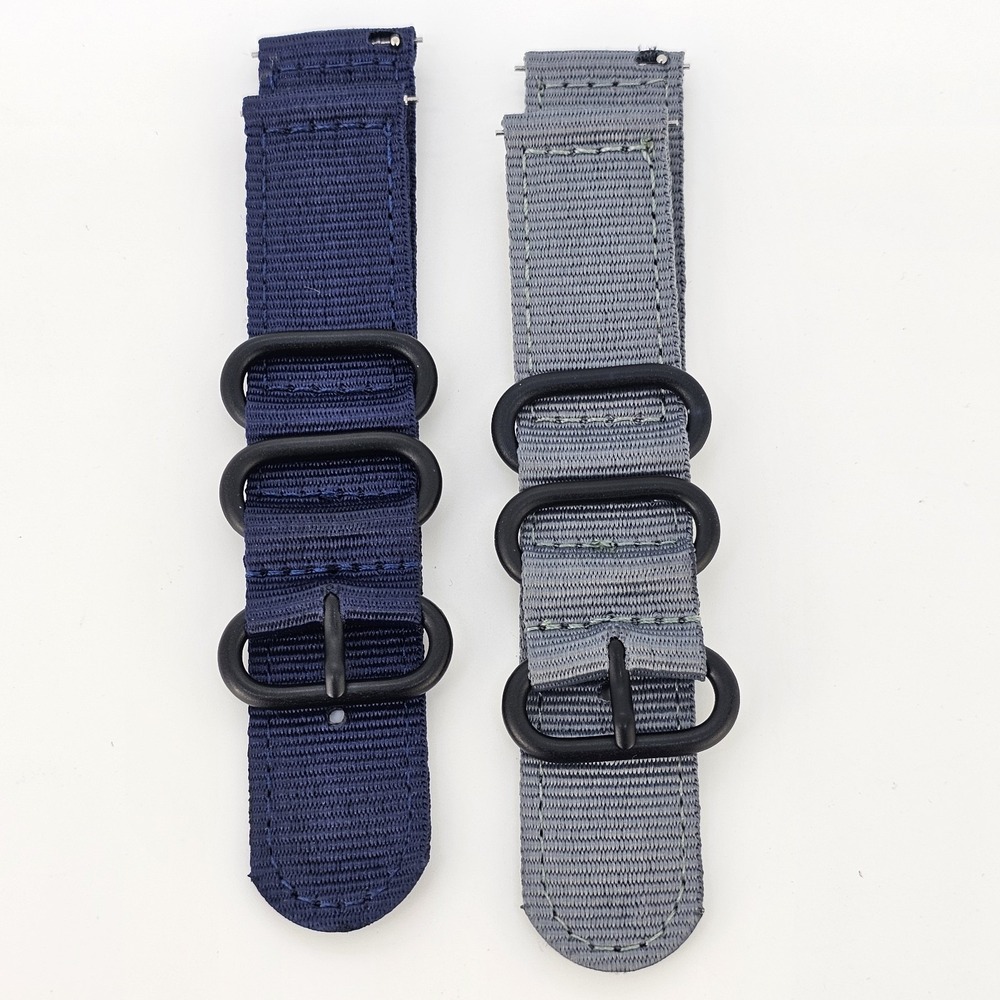 2X Men's 22MM Navy Blue Gray Nylon Canvas Watch Band Strap‎ Quick Release Dark
